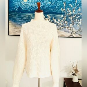❄️J. Crew Factory Cableknit Cotton-blend Mock Neck Sweater, Size XL, Cream